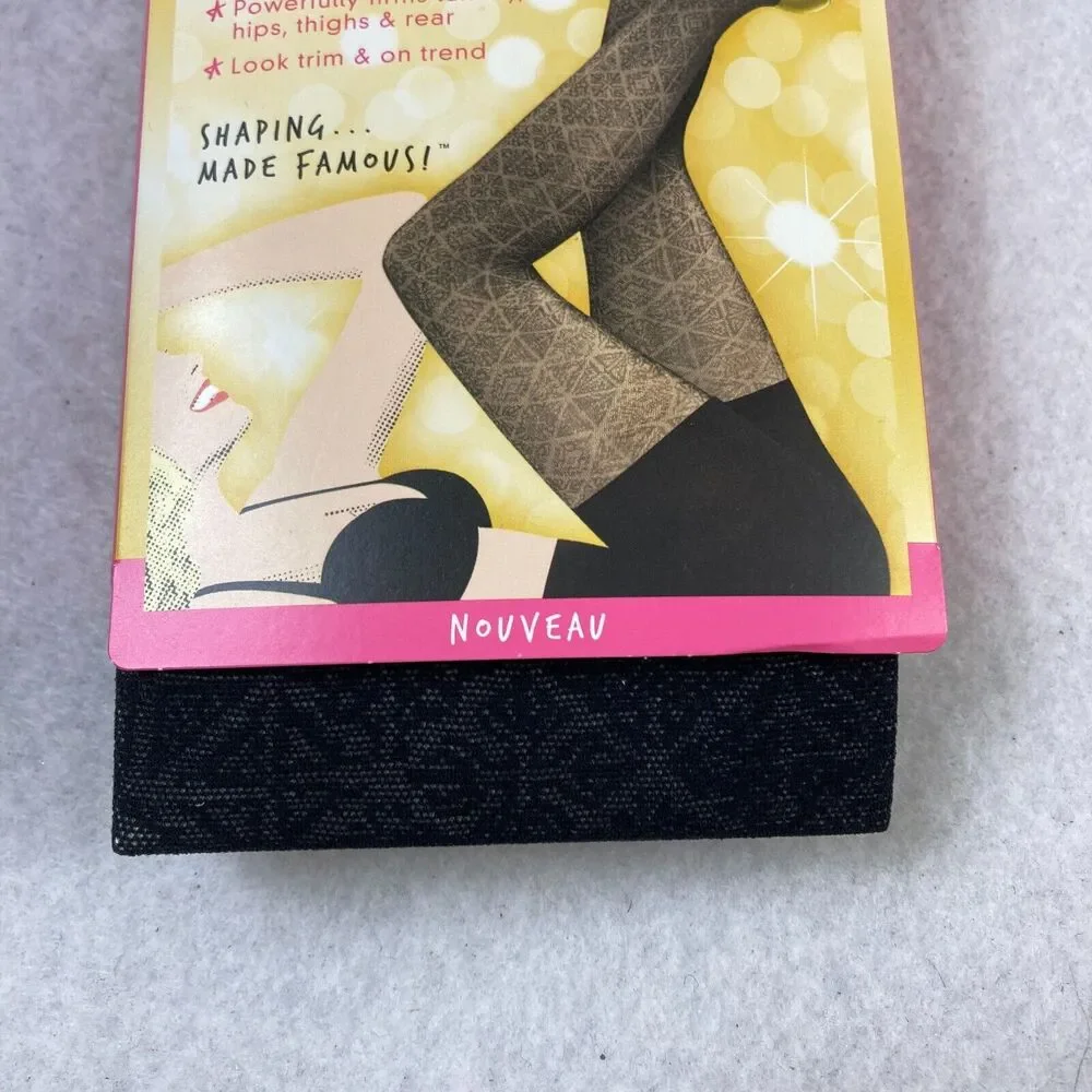 Star Power By Spanx Women Size A Shaping Tights Black Patterned Stretch Shapwear